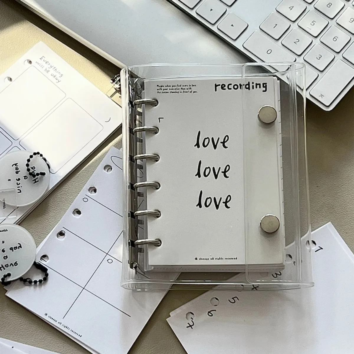 A7 Transparent  Double Button Three Fold PVC Loose Leaf Notebook Storage Hand Ledger Binder Inner Page To Do Inside Paper