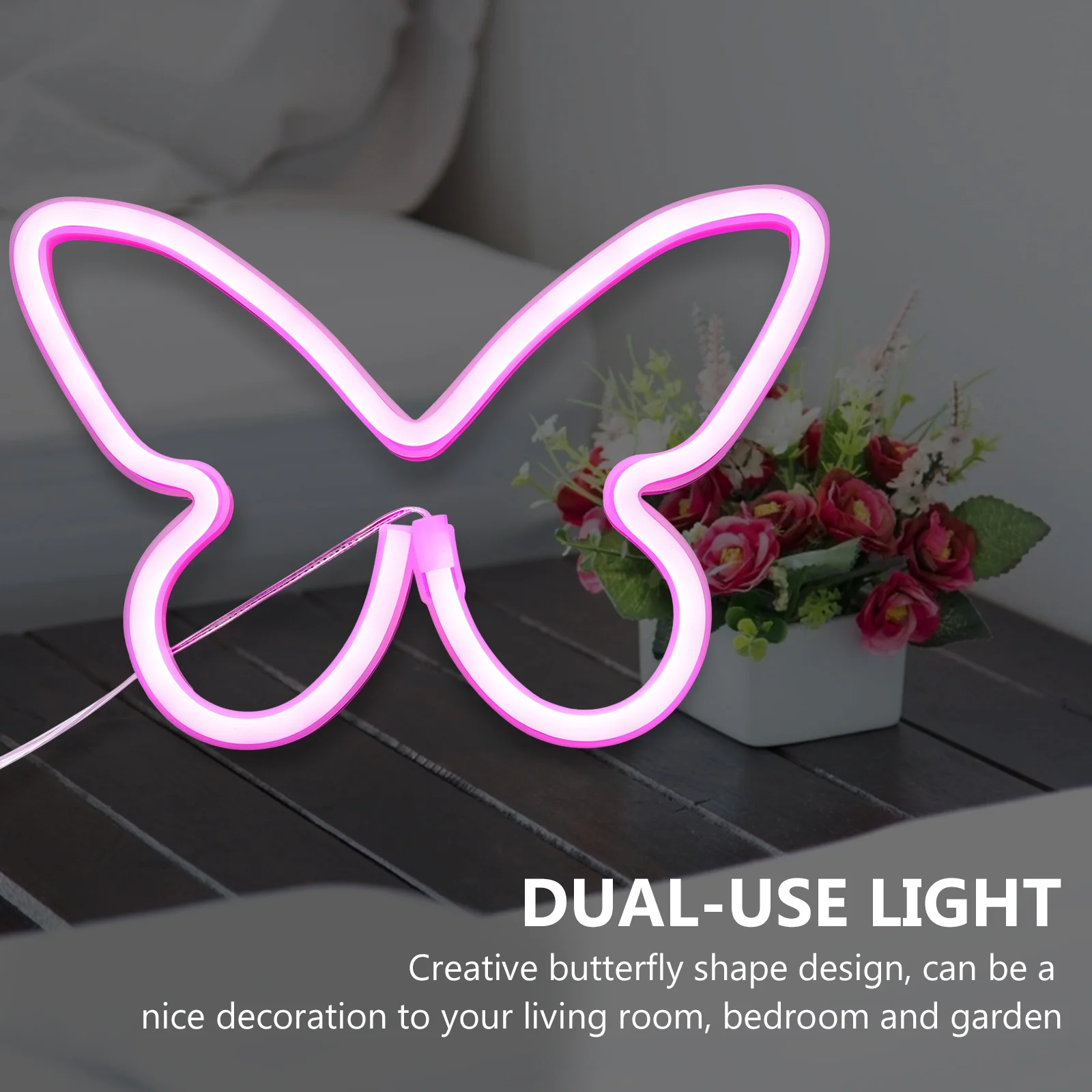 1Pcs Butterfly Neon Light Stylish LED Lamp USB Dual Power Decorative Night Lamp Small Luminous Home Garden Decor