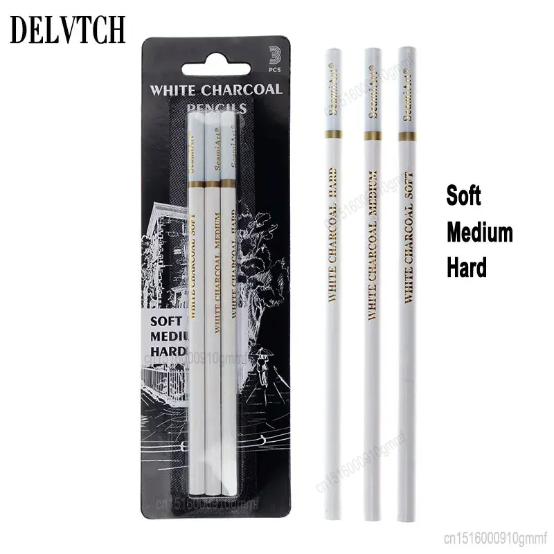 3Pcs Set White Charcoal Pencils 4mm Lead Core Soft Medium Hard Highlight Processing Rendering For Art Sketch Drawing Stationery