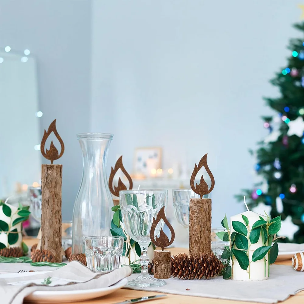 CIFBUY 5Pcs Rusted Iron Christmas Candle Holder, Simulated Flame Decor Sign, Durable Metal, Rustproof Waterproof Indoor