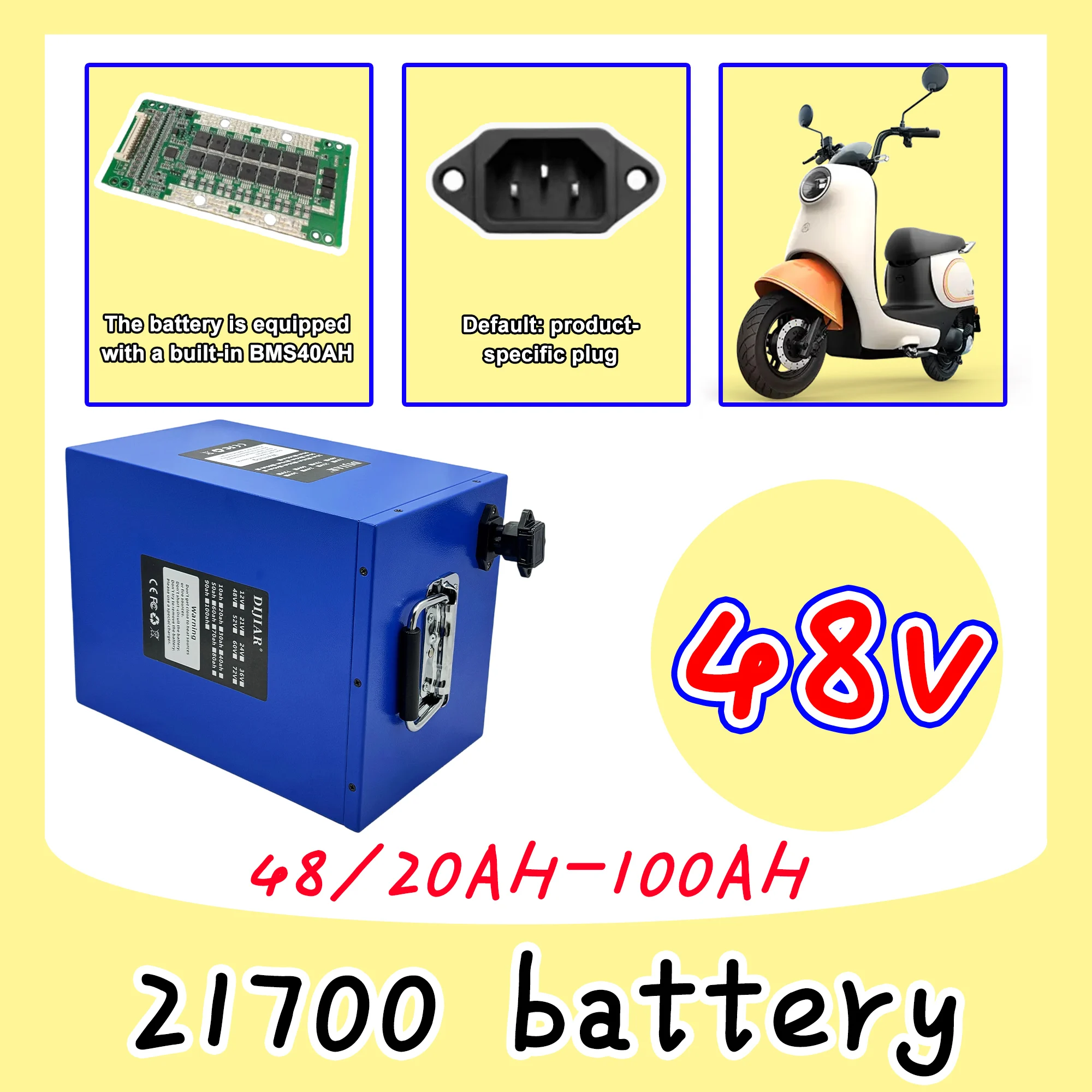 

Air transportation, iron box material, 48V21700 lithium-ion battery, 20AH-100AH, built-in BMS35AH, application 500W-3000W