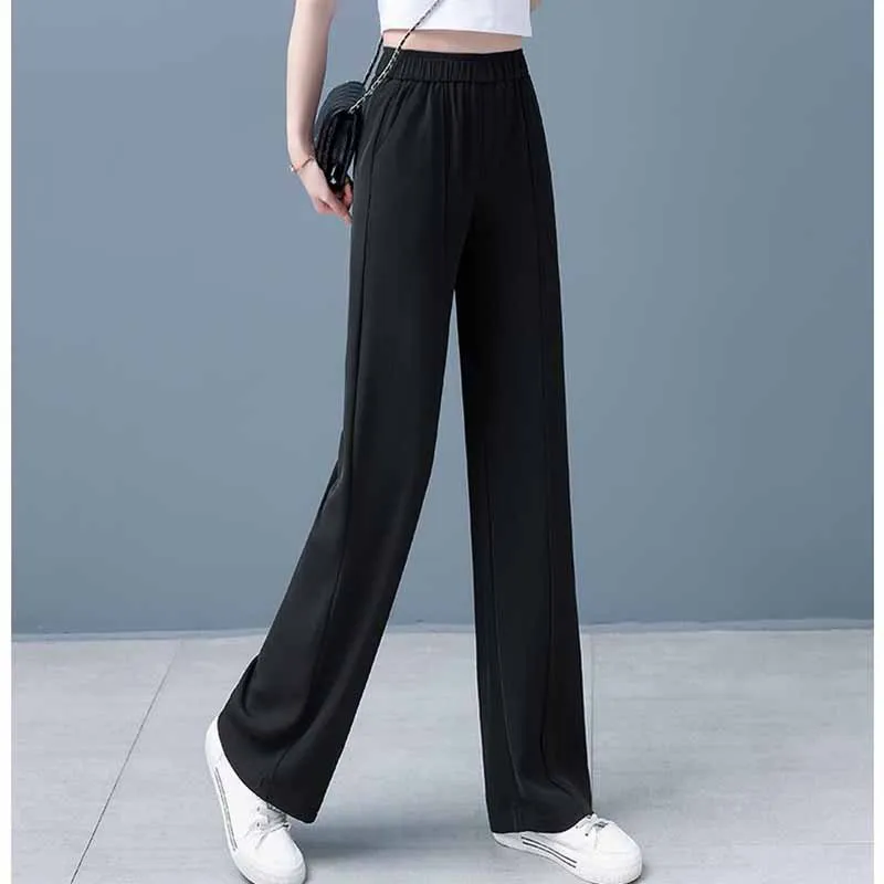 

Summer Women Loose Fitting High Waisted Sagging Sensation Straight Leg Pants 2024 Female New Leisure Ice Shreds Thin Style Pants