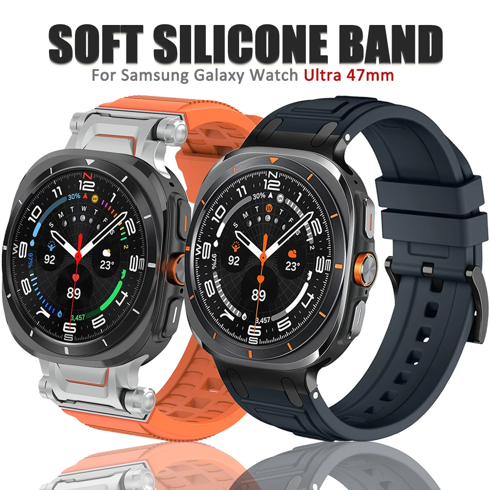 

Men Silicone Band for Samsung Galaxy Watch Ultra 47mm Metal Connector Strap for GALAXY WATCH 47 ULTRA 7 Sports No Gaps Bracelet