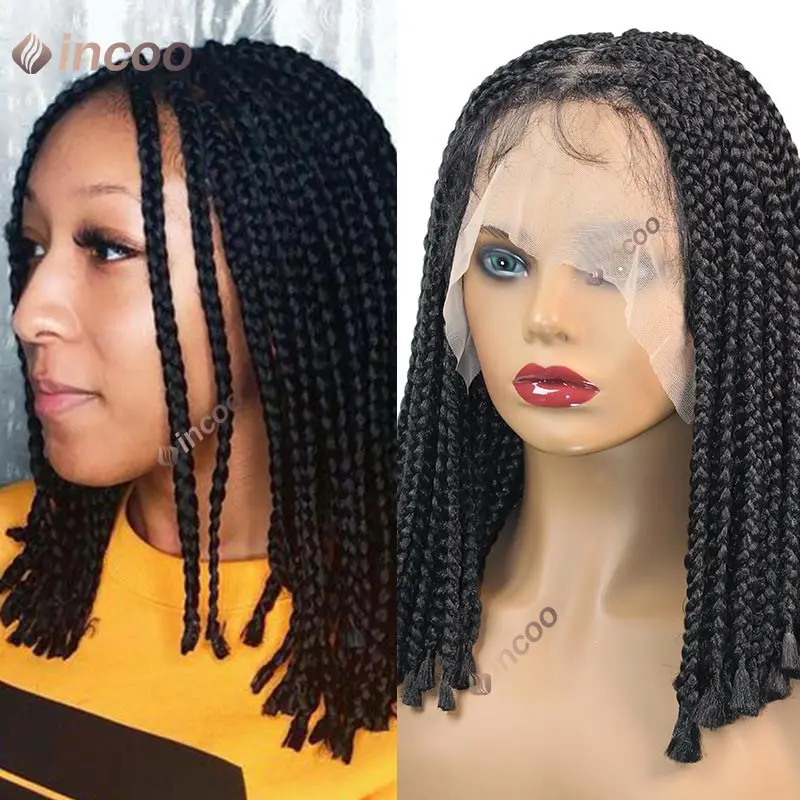 Synthetic 10 inch Short Bob Full Lace Front Braided Wigs Goddess Locs Cornrows Braiding Wigs Pre Plucked Knotless Box Braids Wig