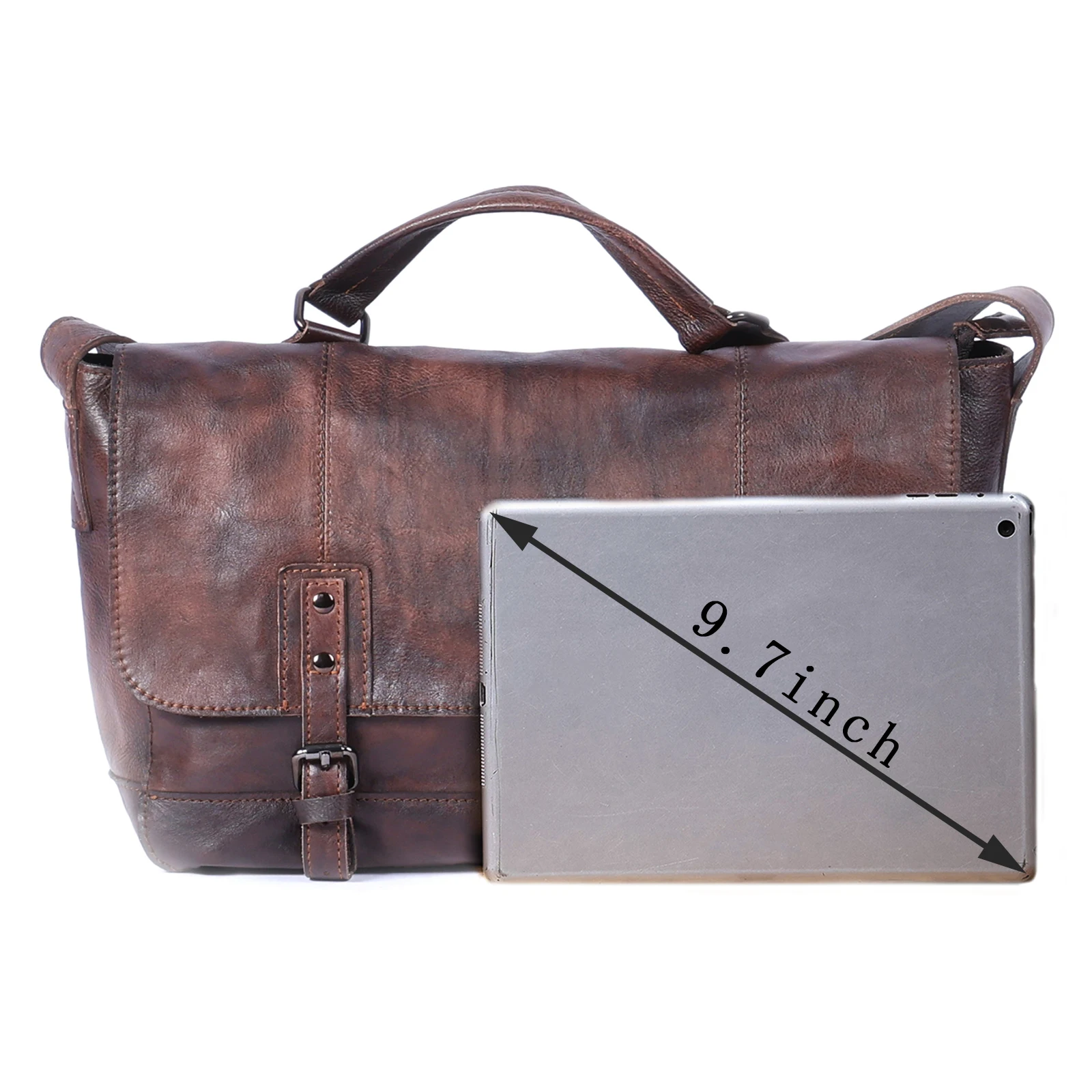 Vintage Herren-Umhängetasche aus hochwertigem Leder, lässige Messenger-Tasche, große horizontale quadratische Schultertasche – Detail 13