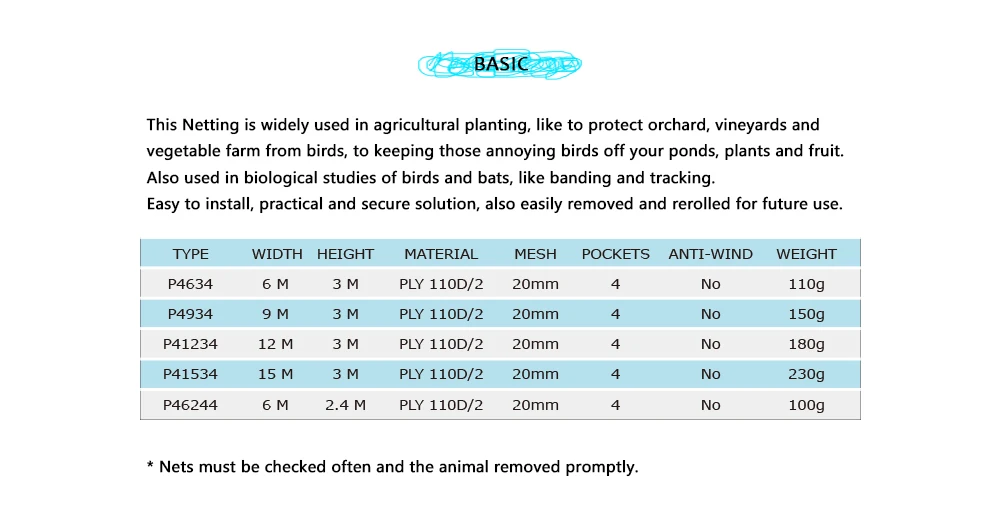 Hole Orchard Garden 3M Hoch 20mm 4 Taschen Polyester 110D/2 Geknotetes Anti-Vogel-Nebelnetz für die Landwirtschaft – Detail 2
