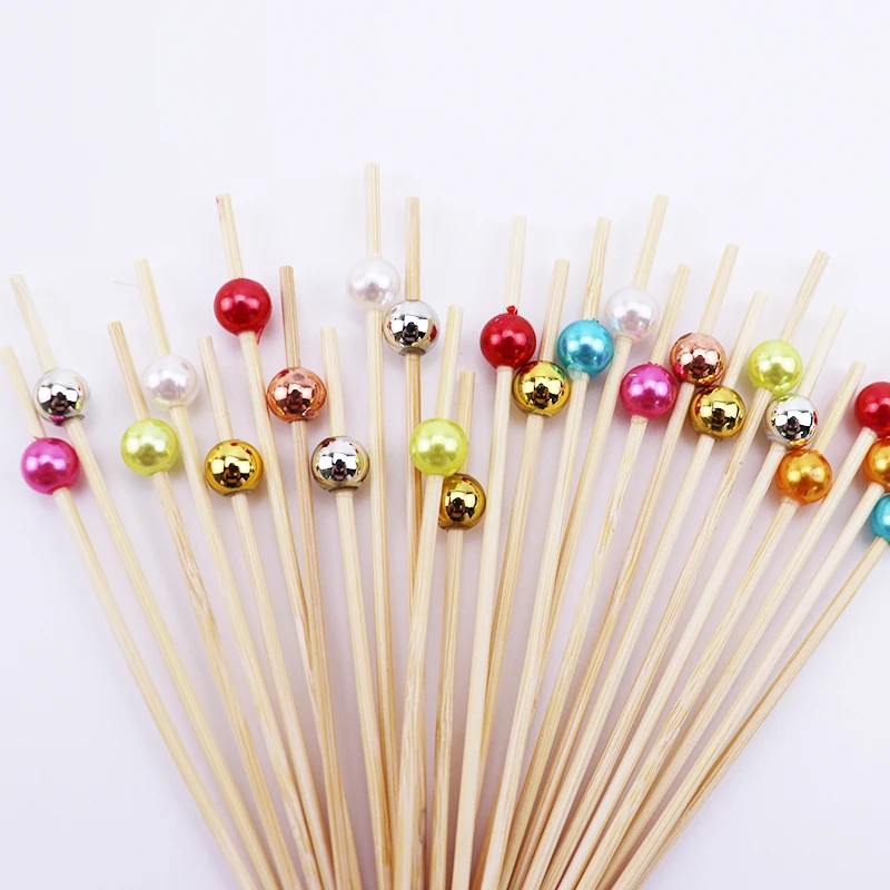 100Pcs White Pearl Bamboo Food Fruit Picks Wedding Party Disposable Cake Dessert Cocktail Sticks Buffet Cupcake Toothpick Skewer