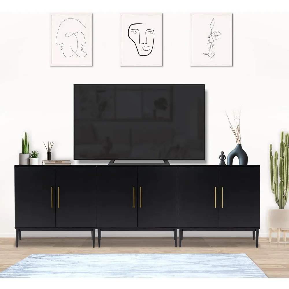 Modern Storage Cabinet, Free Standing Buffet Cabinet, Black Sideboard and Buffet Storage, Wood Accent Cabinet for Living Room