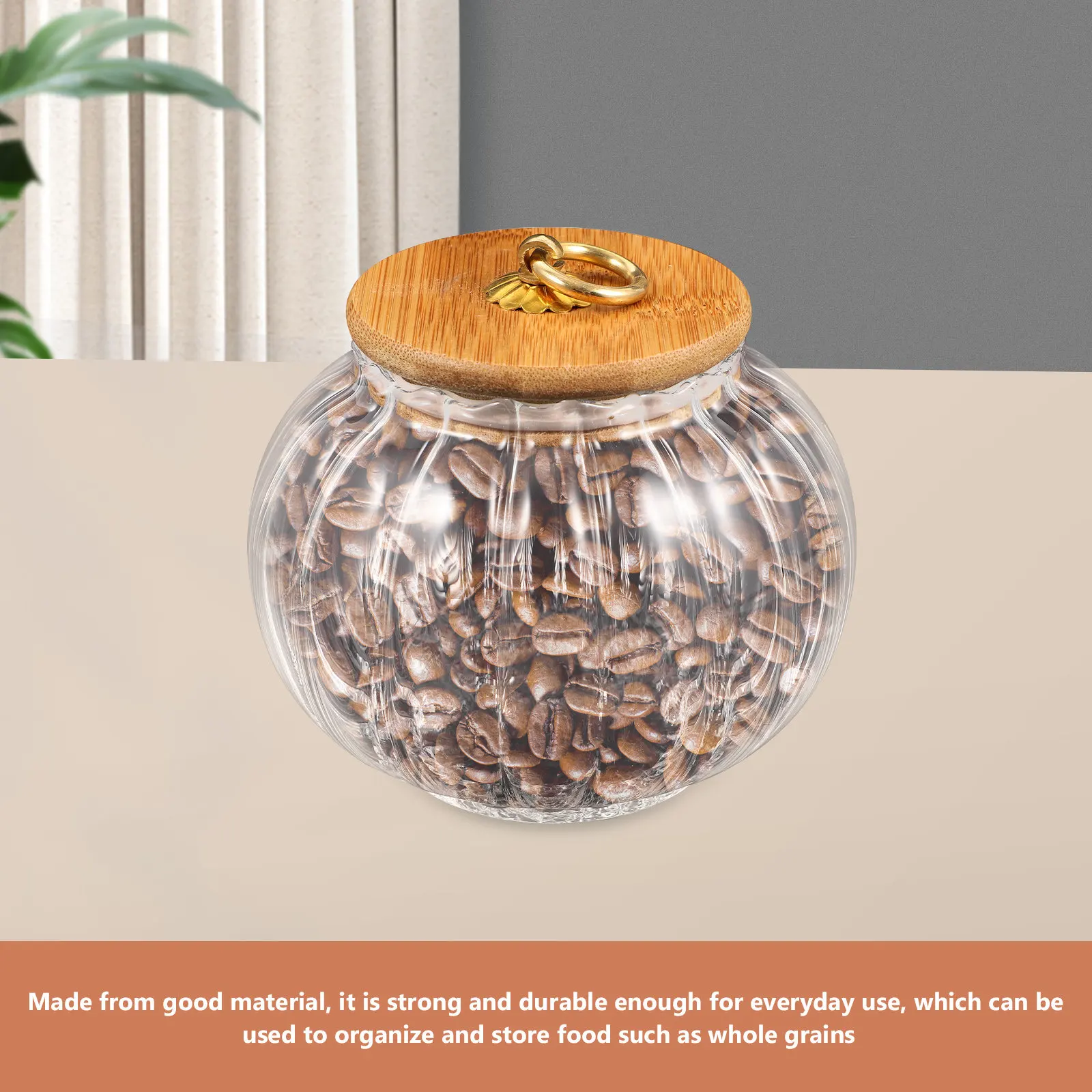 

800Ml Pumpkin Shaped Glass Storage Jar Airtight Kitchen Canister For Tea Coffee Spices Cereals Dry Fruits Pantry Organization