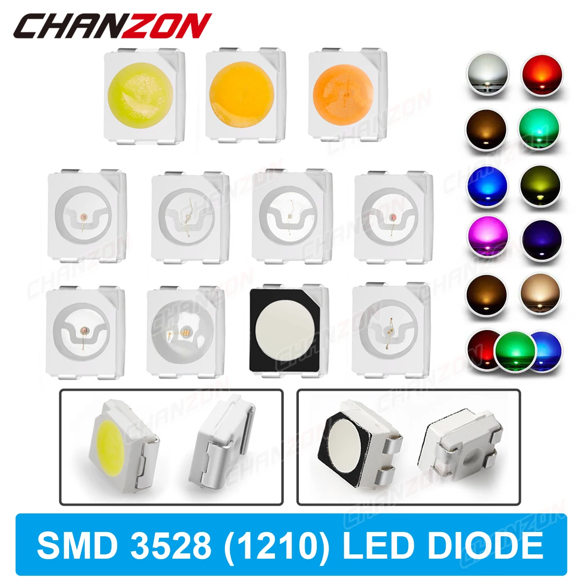 100 ชิ้น 3528 1210 SMD LED ไดโอดเปล่งแสงชิปสีขาวสีแดงสีเขียวสีฟ้าสีเหลืองสีส้ม UV สีม่วงสีชมพู RGB PLCC2 PLCC4 SMT