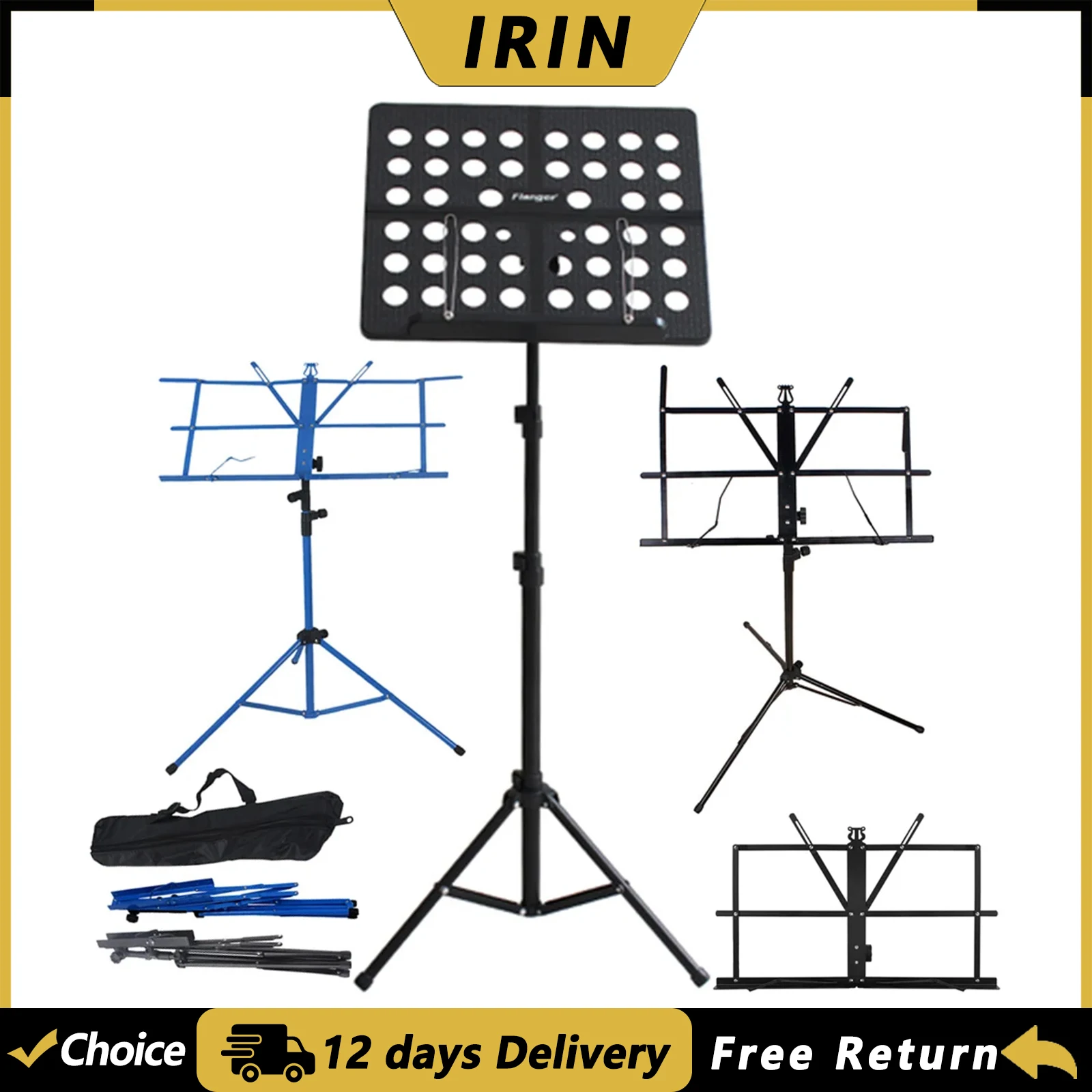 IRIN Music Sheet Stand Foldable Stainless Steel Tripod Stand Holder with Bag Height Adjustable Desktop Stand Accessories