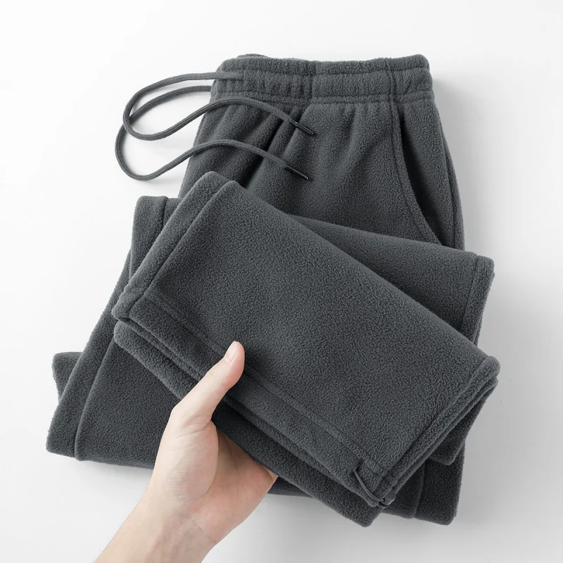 

Autumn and winter fleece and thickened sportswear and casual straight-leg pants, light grey fleece drawstring sweatpants