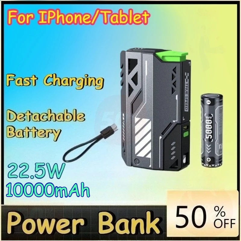 

22.5W 10000mah Power Bank Detachable Battery Fast Charging Portable External Battery for IPhone/Tablet PowerBank