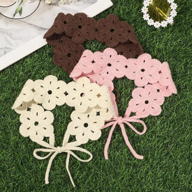 Elegantes französisches Strick-Stirnband im Retro-Landhausstil, gehäkeltes Blumen-Haarband, böhmischer pastoraler Haarschleier für Frauen und Kinder – Detail 1
