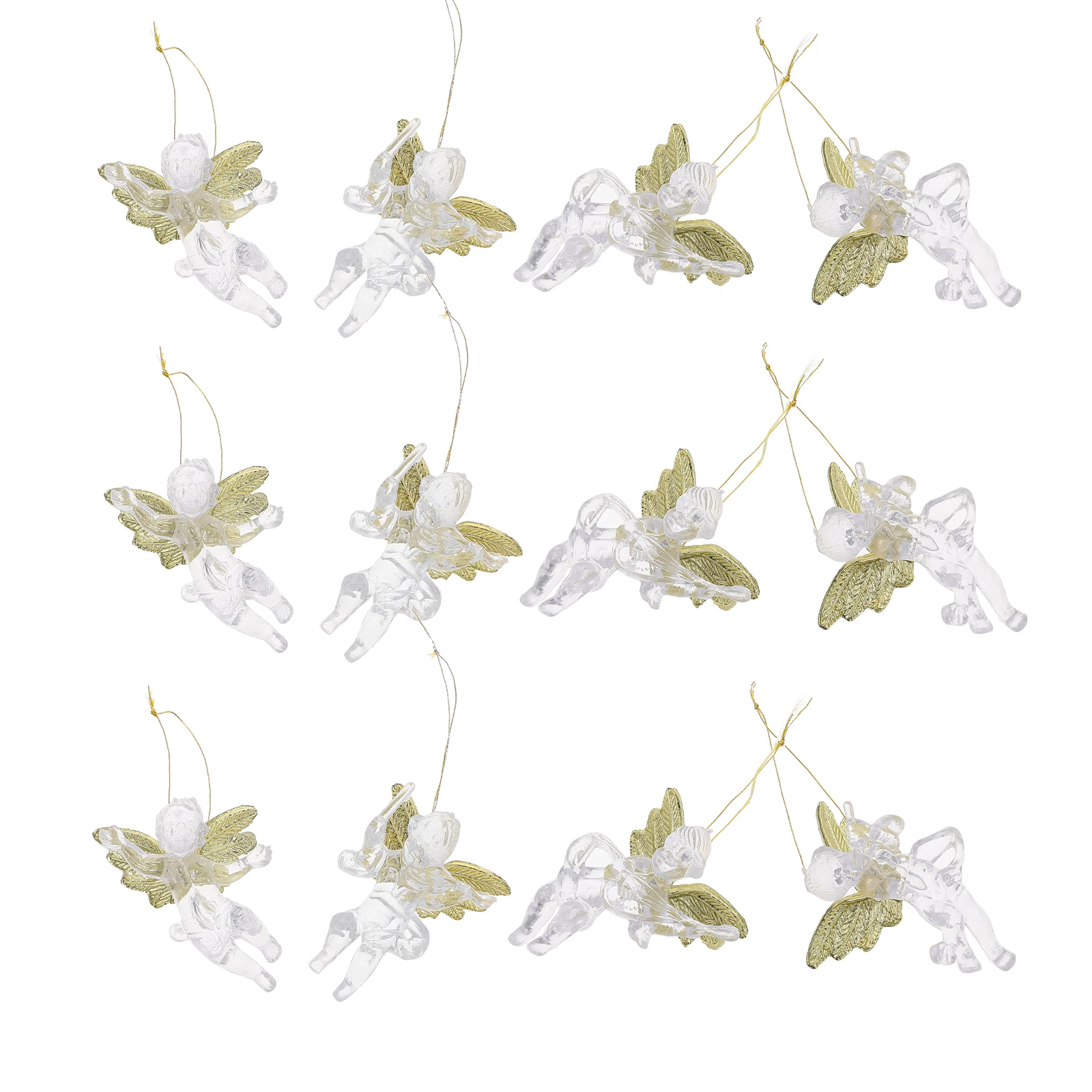 

12pcs Clear Plastic Angel Ornaments Christmas Tree Hanging Decoration Angels Hanging Pendants Wedding Baby Shower Party Props