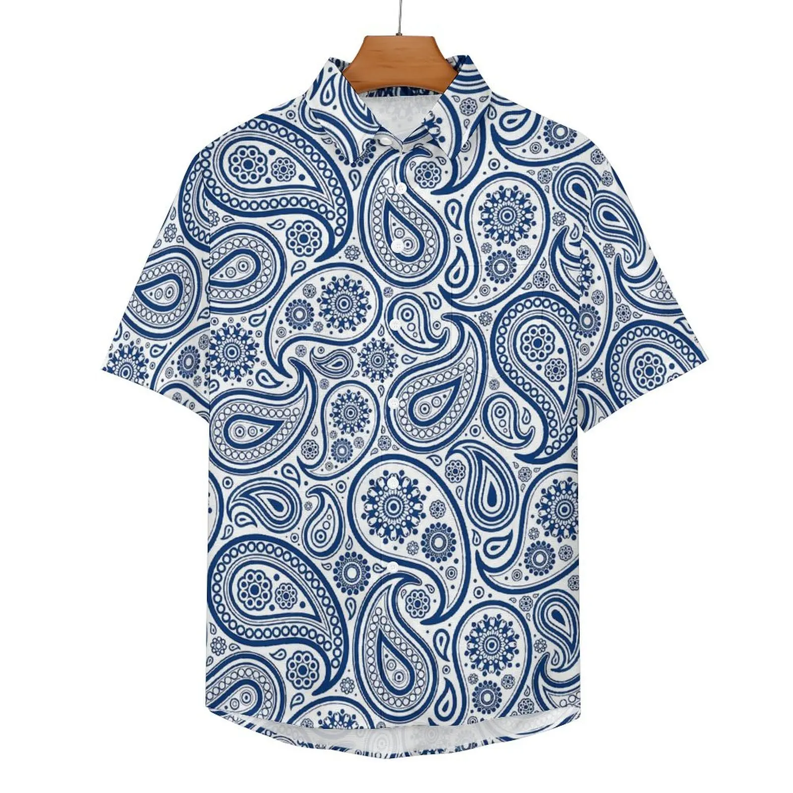 

Vintage Paisley Vacation Shirt Blue And White Hawaiian Casual Shirts Men Trending Blouses Short Sleeve Graphic Clothes Plus Size