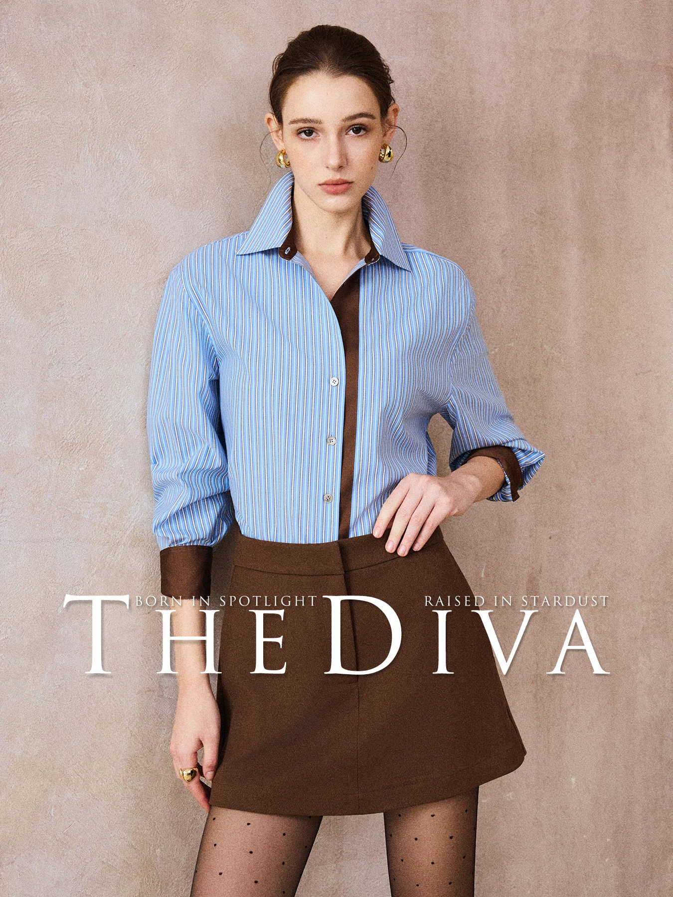 

Faionable Blue Bell Ringer Lyocell irt Vintage Stripes Silver Fiber Blend Commute irt Women's Straight Cut Long Sve