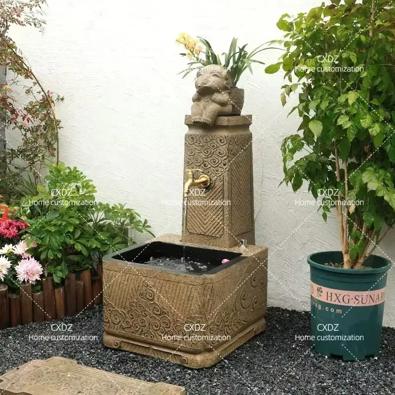 Outdoor Vertical Faucet with Floor Standing Wash Basin for Garden Courtyard Balcony Watering and Mop Pool Cleaning