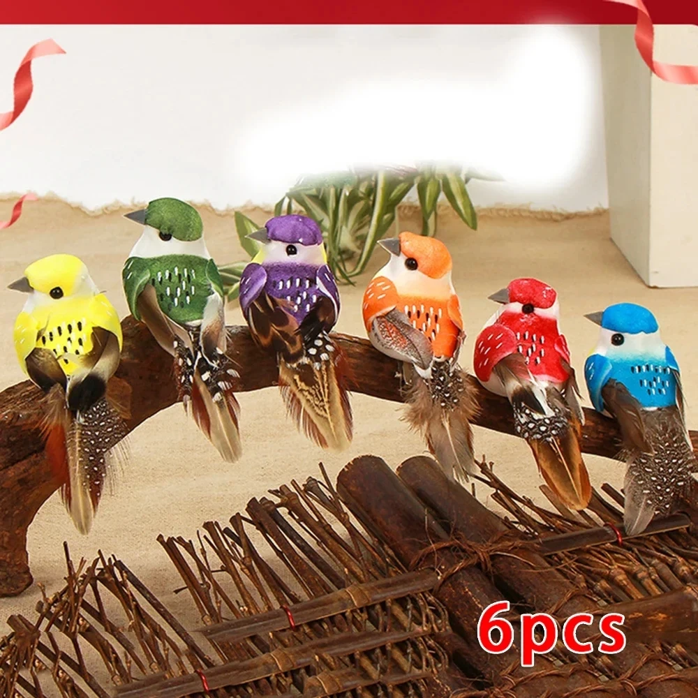 6 X Artificial Birds Fake Foam Animal Simulation Feather Birds Models DIY Wedding Home Garden Ornament Decoration