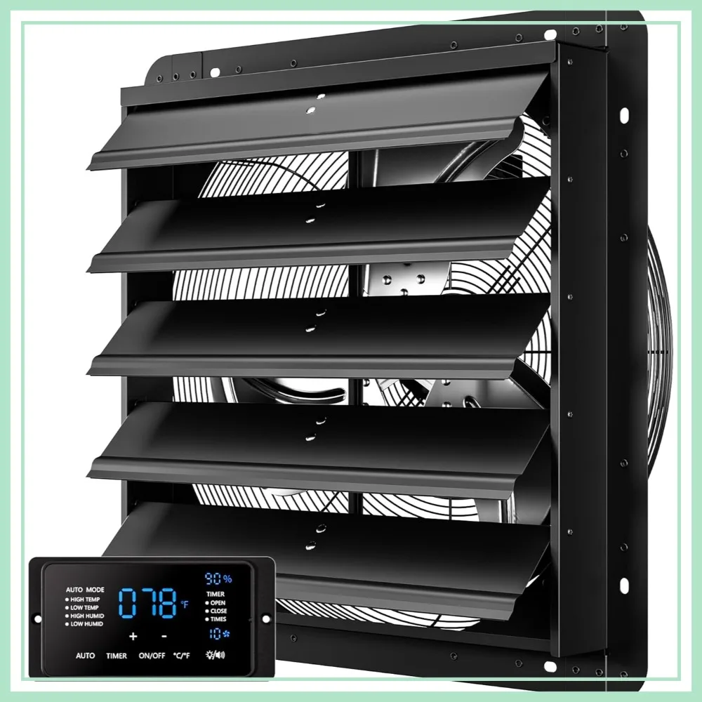 

20 Inch EC Motor Shutter Exhaust Fan with 6 Inch Touchscreen Controller, 10-Speed Wall Mount for Attic Greenhouse Garage Ventilation