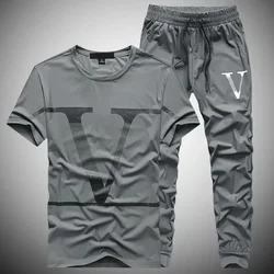 Man Trousers Sets Running Jogger Grey T-shirts Pants Suits For Men Alphabet Jogging Slim Fit Basic Offer Korean Style Elastic S