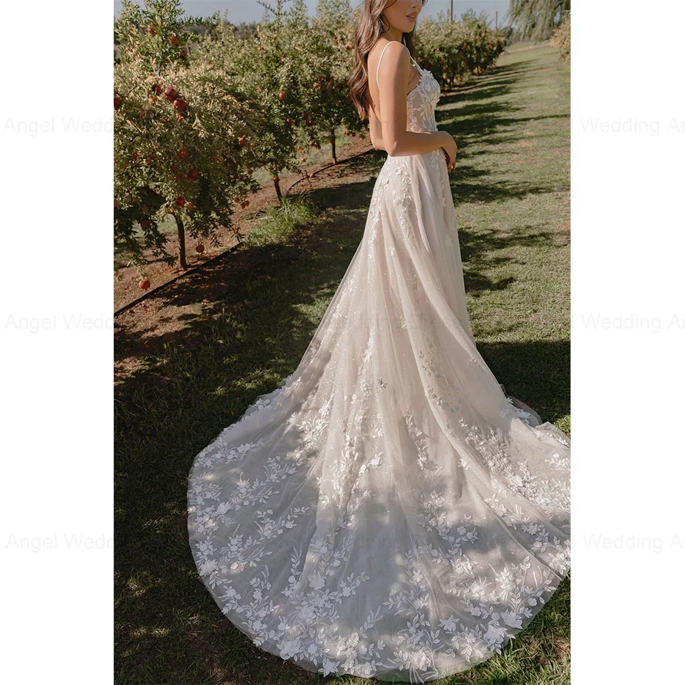 ANGEL مخصص تول فستان الزفاف للنساء زي العرائس عارية الذراعين زين السباغيتي الأشرطة فساتين زفاف Vestidos de Novia