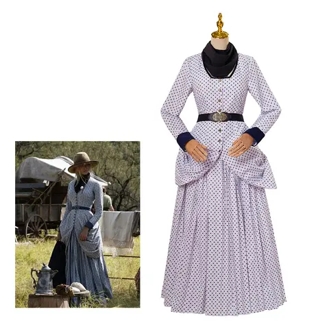 TV Series 1883 Elsa Dutton Cosplay Costume Polka Dot Top Skirt Victorian Dresses Masquerade Ball Gowns Reenactment Costume