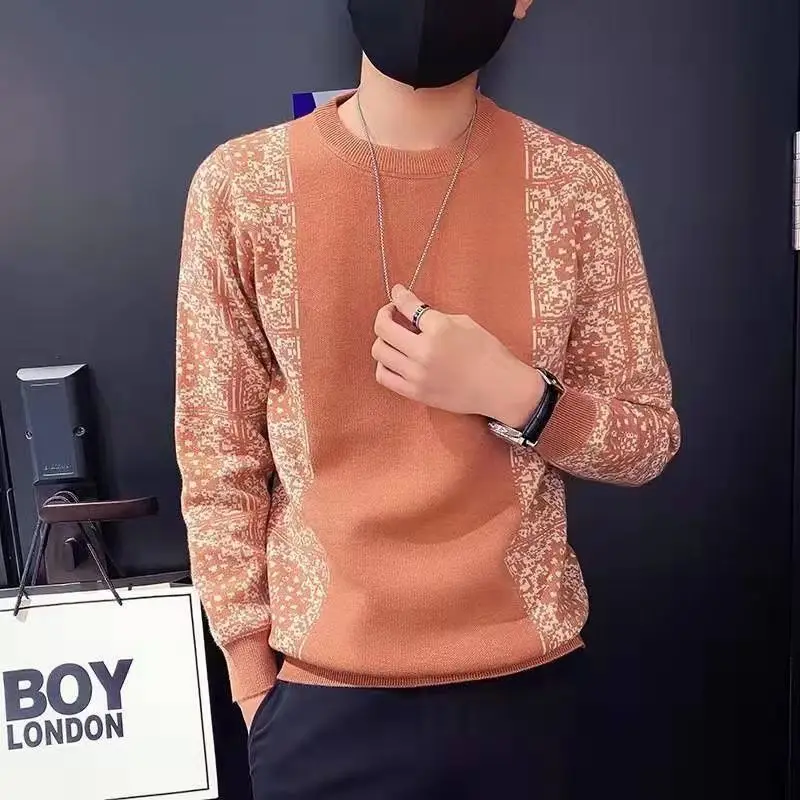 Clothes for Men Autumn and Winter Round Neck Long Sleeve Sweater Korean Fashion Slim-fit Warm Knitwear Youth Casual Tops