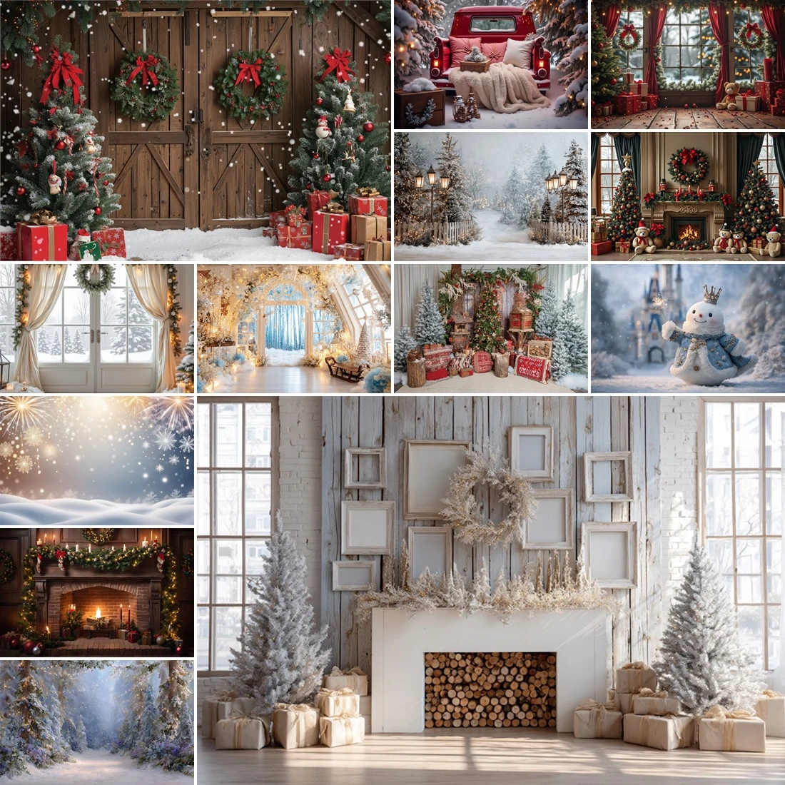 

MOON.QG Christmas Decorations Photo Background Window Curtains Shop Doors Arch Garland Backdrop Kids Shooting Props Child Studio