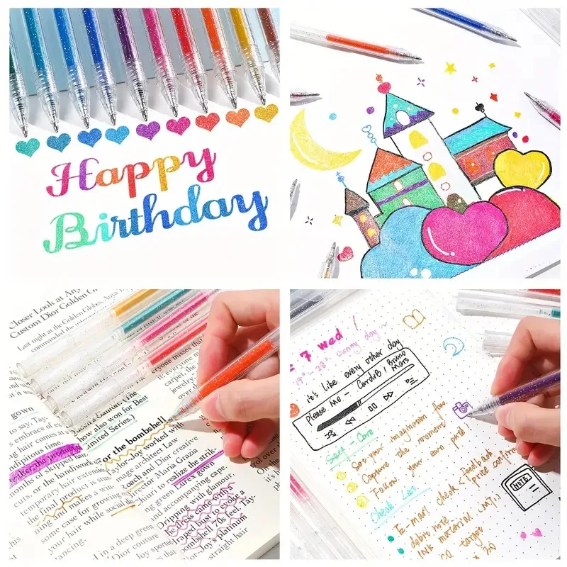 مجموعة أقلام جل لامعة مكونة من 60 قطعة، أقلام كرة دوارة بلاستيكية مقاومة للماء - مثالية للبطاقات والمجلات والرسم والتلوين