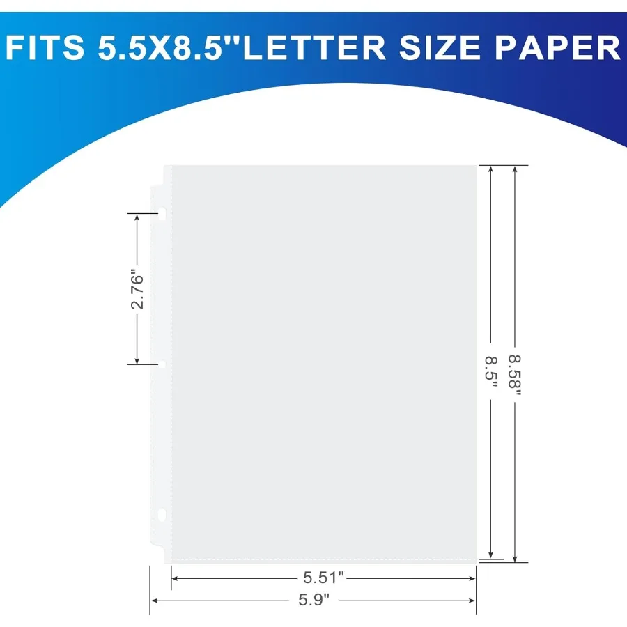 50 pacotes de folha transparente protetor de página 5.5x8.5 ih para mini 3 fichário protetor de papel de carregamento superior para documentos e ph