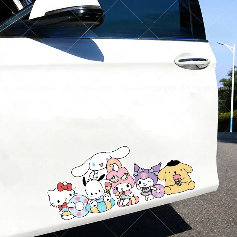 Sanrio Hello Kitty Kuromi My Melody Cartoon Cute Car Stickers Car Scratches Cover Electric Motorcycle Decoration Stickers