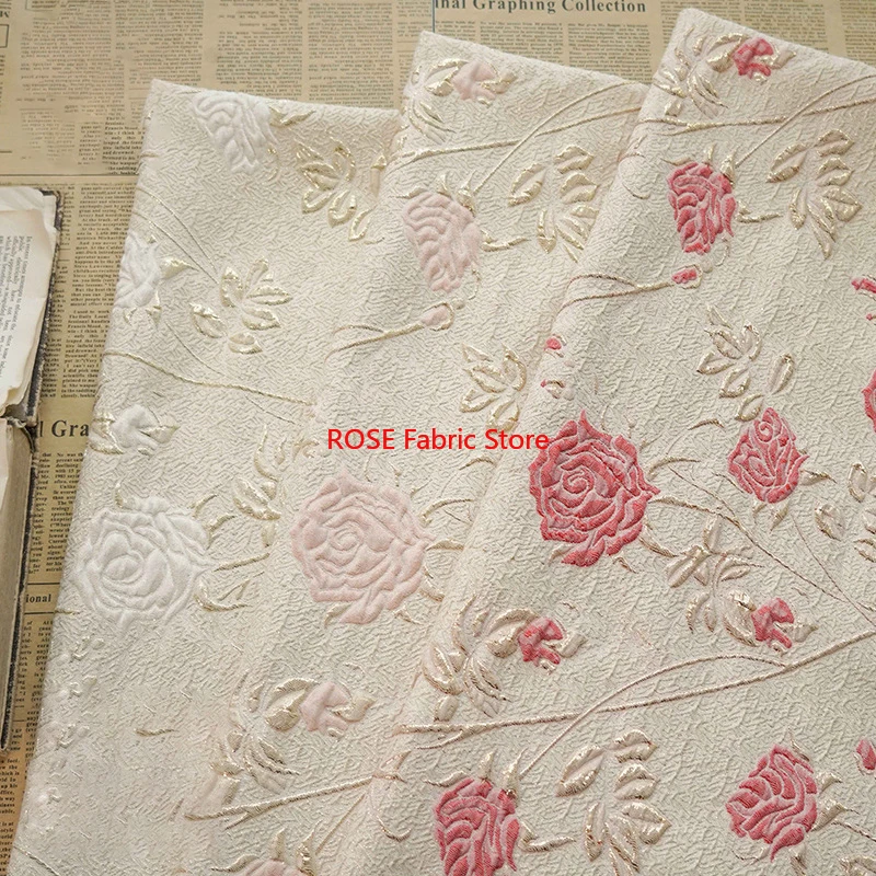 

1 meter Classic Gold Silk Embossed Rose Jacquard Brocade Fabric Women's Retro Exquisite Dress Decorative Sewing Fabric
