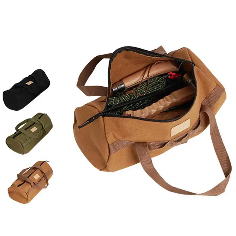 Camping Tent Stakes Bag Large Capacity Canvas Bag Wear-resistant Tool Bag For Large Capacity Cylindrical 11.8 In Peg Bag