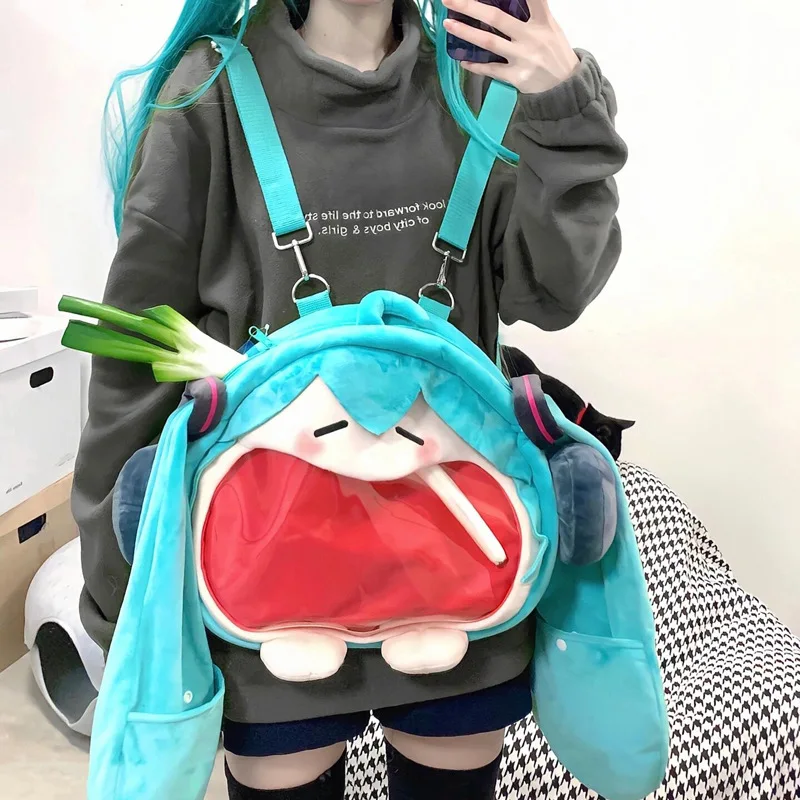 New Anime Hatsune Miku kawaii Big Mouth Bag high-capacity Backpack cosplay prop Doll Toys decorate Gifts image 5