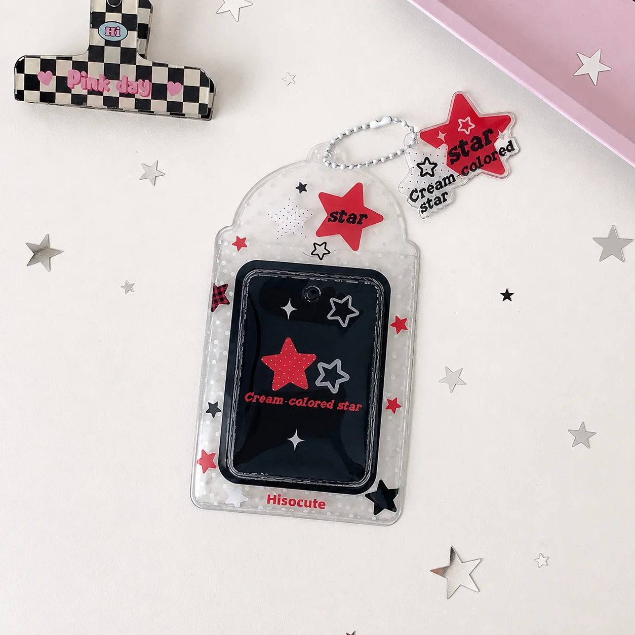 3 Inch Instant Photo Holder Cute Pvc Photocard Holder Keychain Star Print Card Holder Pvc For 3 Inch Instant Photos Bag Charm