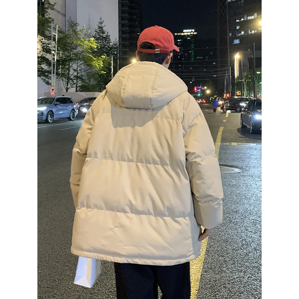 Men Hooded Jacket Parka Streetwear Letter Graphic Harajuku Padded Jacket 2023 Winter Cotton Windbreaker Warm Ourwear