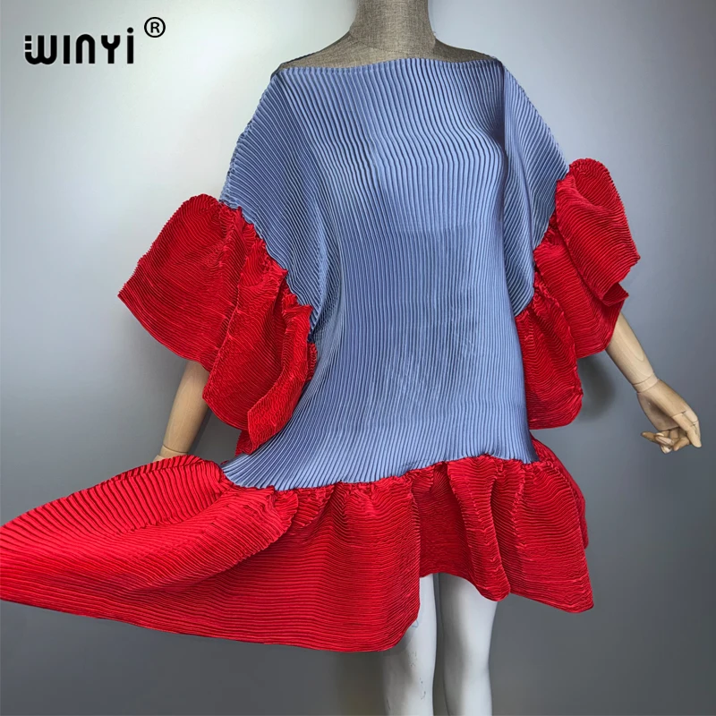 WINYI Women's Kawaii Africa Print Pleated Elastic Casual Top Summer Beach Cover-Up T-Shirt Evening Dress Fashionable Streetwear