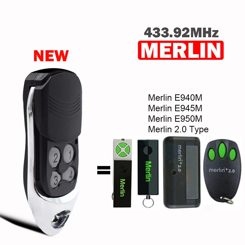 

Newest MERLIN 433.92MHz Remote Control Compatible With MERLIN 2.0 E940M E945M E950M Garage Door Opener Hand Transmitter