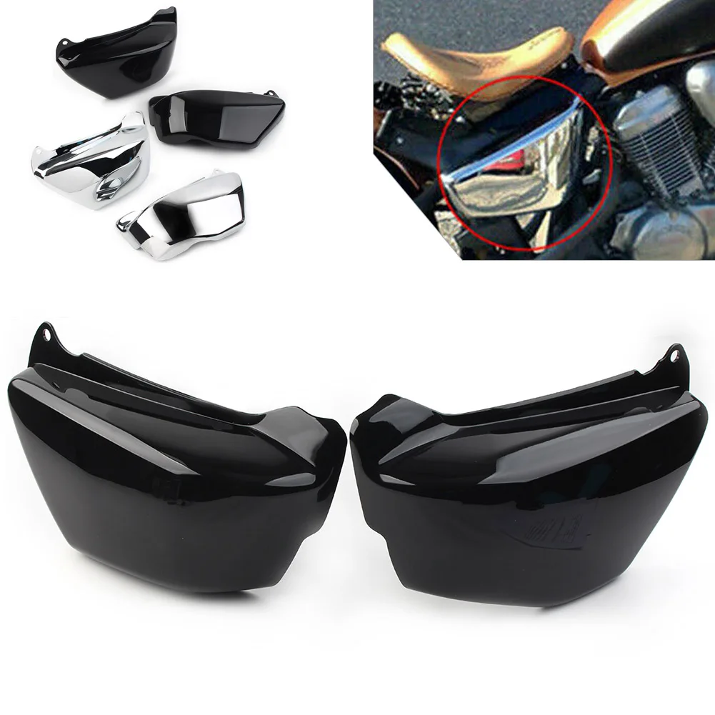 2 PCS Motorcycle Battery Cover Guard Side Fairing ABS For Honda Magna VF 750 VF750C 1994-2004 Chrome/Glossy Black