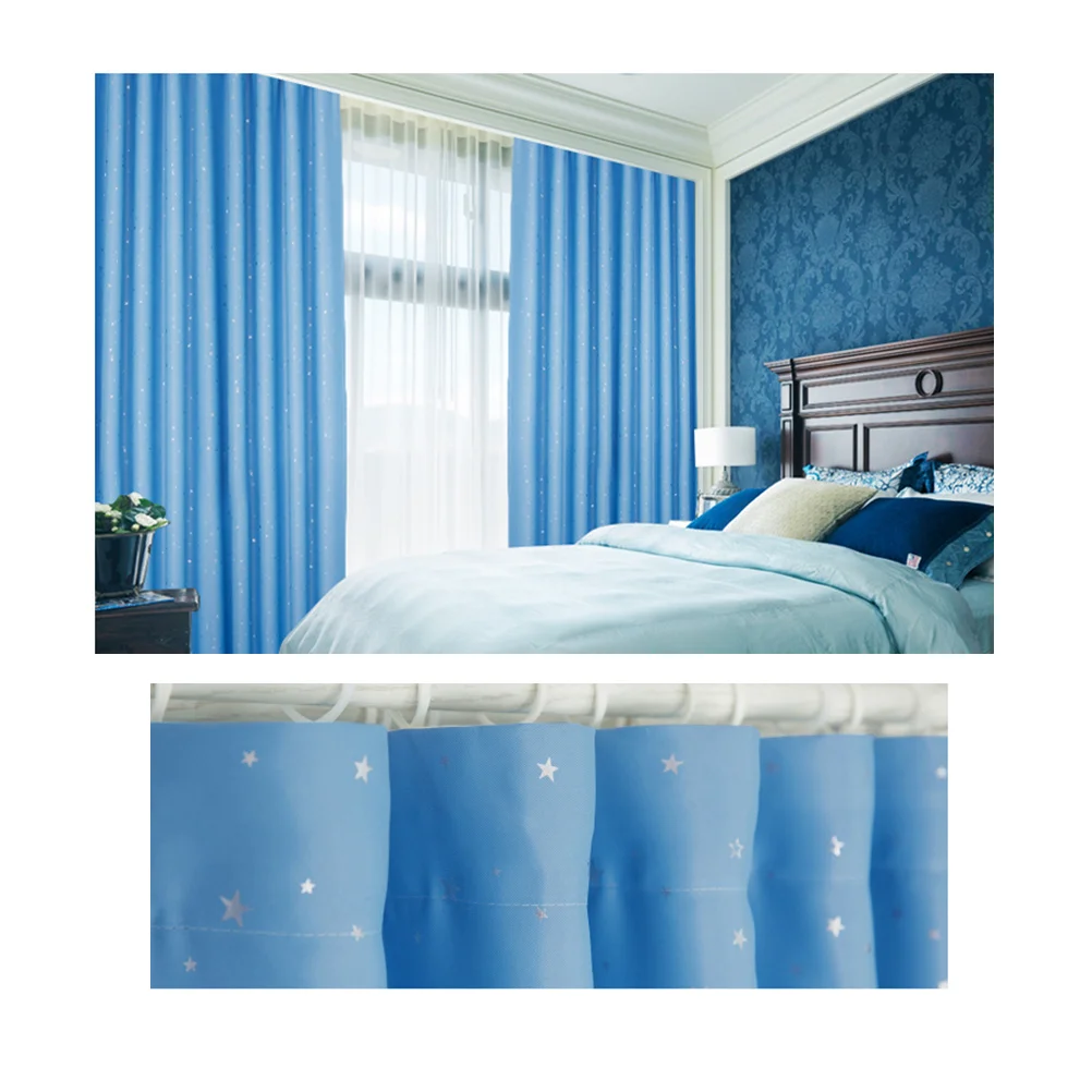 100x250cm Star Print Blackout Curtains Sky Blue Room Darkening Window Drapes for Bedroom Living Room Furniture Protection