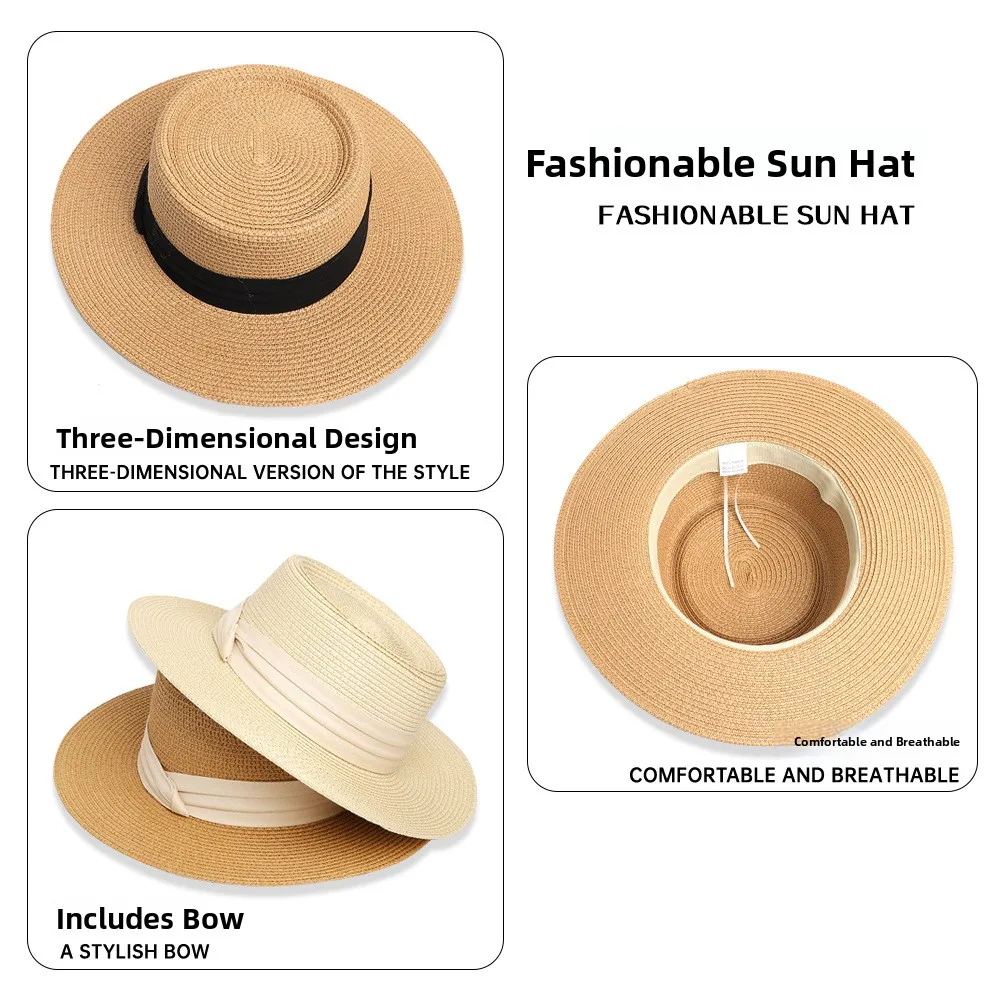 Été nouveau 2025 femmes chapeau de soleil plat haut St plage sable plage chapeau visage minceur crème solaire casquette décontracté noeud chapeau