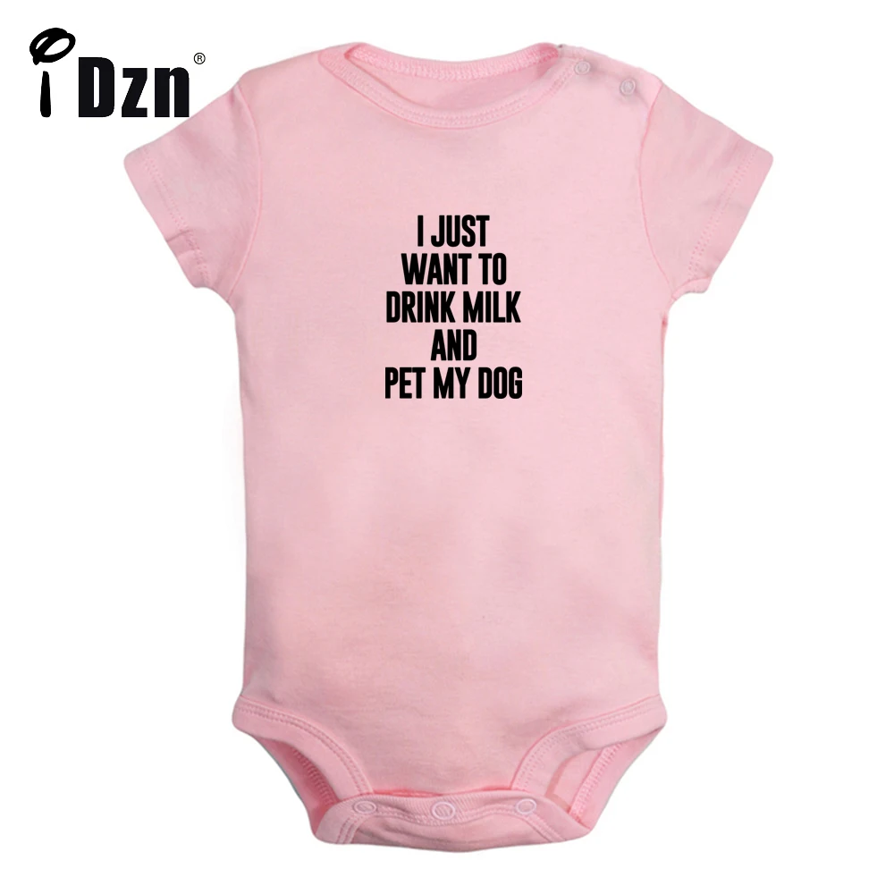 I Just Want to Drink Milk and Pet My Dog Cute Fun Print Baby Rompers Boy Girl Bodysuit Infant Short Sleeve Jumpsuit Kids Clothes