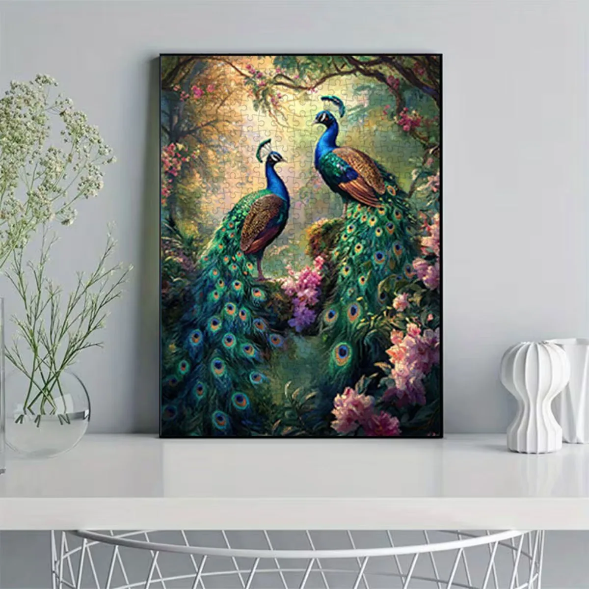 1000pcs paper jigsaw puzzle, with numbers on the back, family fun adult puzzle. Peacock Art Canvas Print 27.56x19.69inch, Vibr
