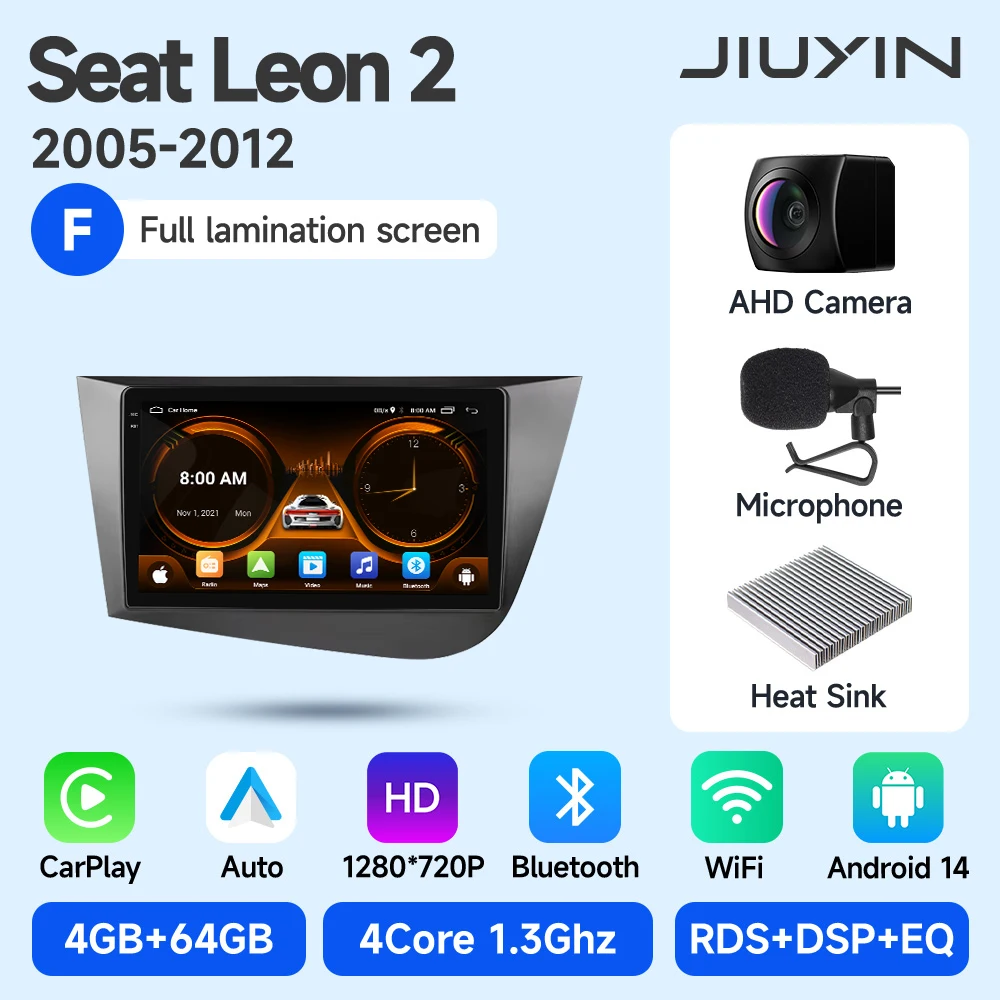 JIUYIN 2Din Autoradio Multimedia Speler Voor Seat Leon 2 MK2 2005-2012 Android 13 4G GPS WIFI Navigatie Stereo Head Unit Carplay