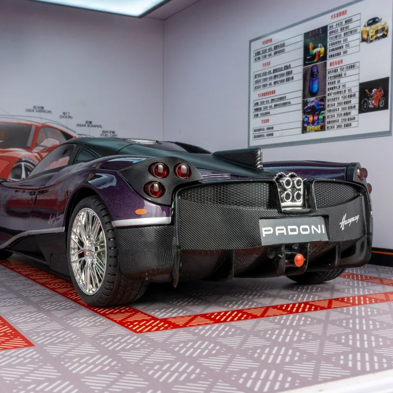 1:18 نموذج سيارة كبير من سبيكة باجاني سيارة رياضية فائقة باب لعبة قابل للسحب للخلف يمكن فتح ألعاب للأولاد. تفاصيل غنية