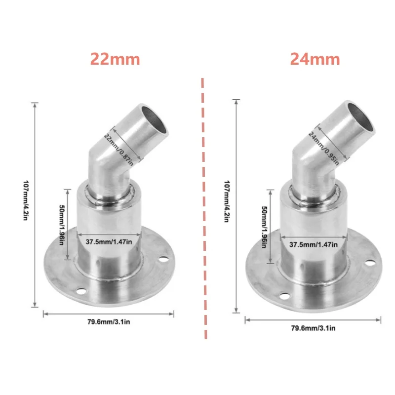 Soquete de tubo de aço inoxidável, Thru Hull Skin Exhaust Fitting, Hardware parte do aquecedor a diesel de ar para barco e caminhão, 22mm, 24mm