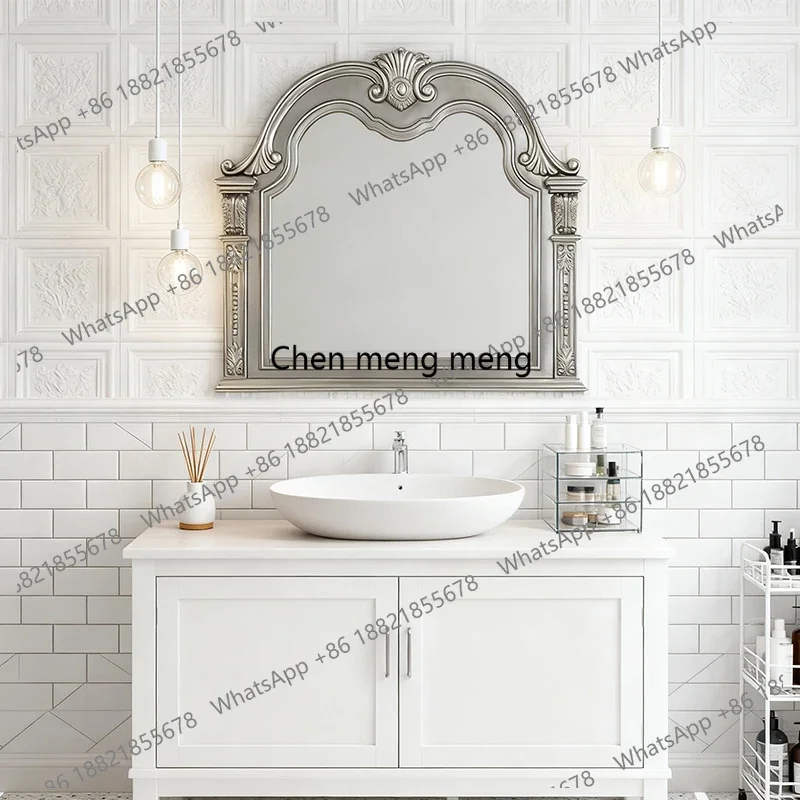 European-style bathroom wall-mounted bathroom mirror washstand special-shaped carved makeup mirror bedroom French