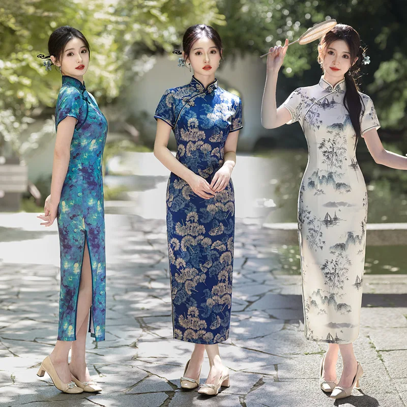

New Chinese Style Spring/Summer Cheongsam Long Dress Temperament Cheap Costumes