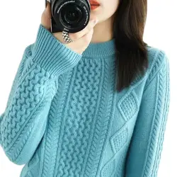 New Autumn Winter Pullover Sweater Padded Women's Stripe Loose Knitting Keep Warm Student Round Collar Bottoming Shirt